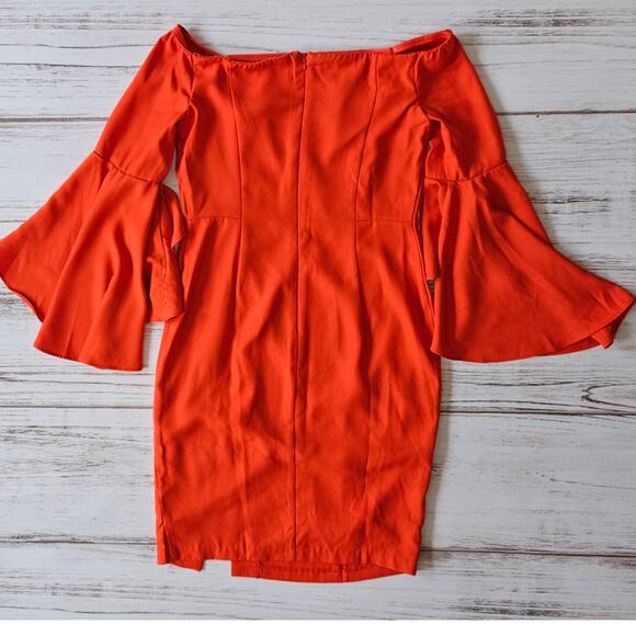 Venus Off the Shoulder Flutter Sleeve Orange Dress Sz 6 - Picture 4 of 5
